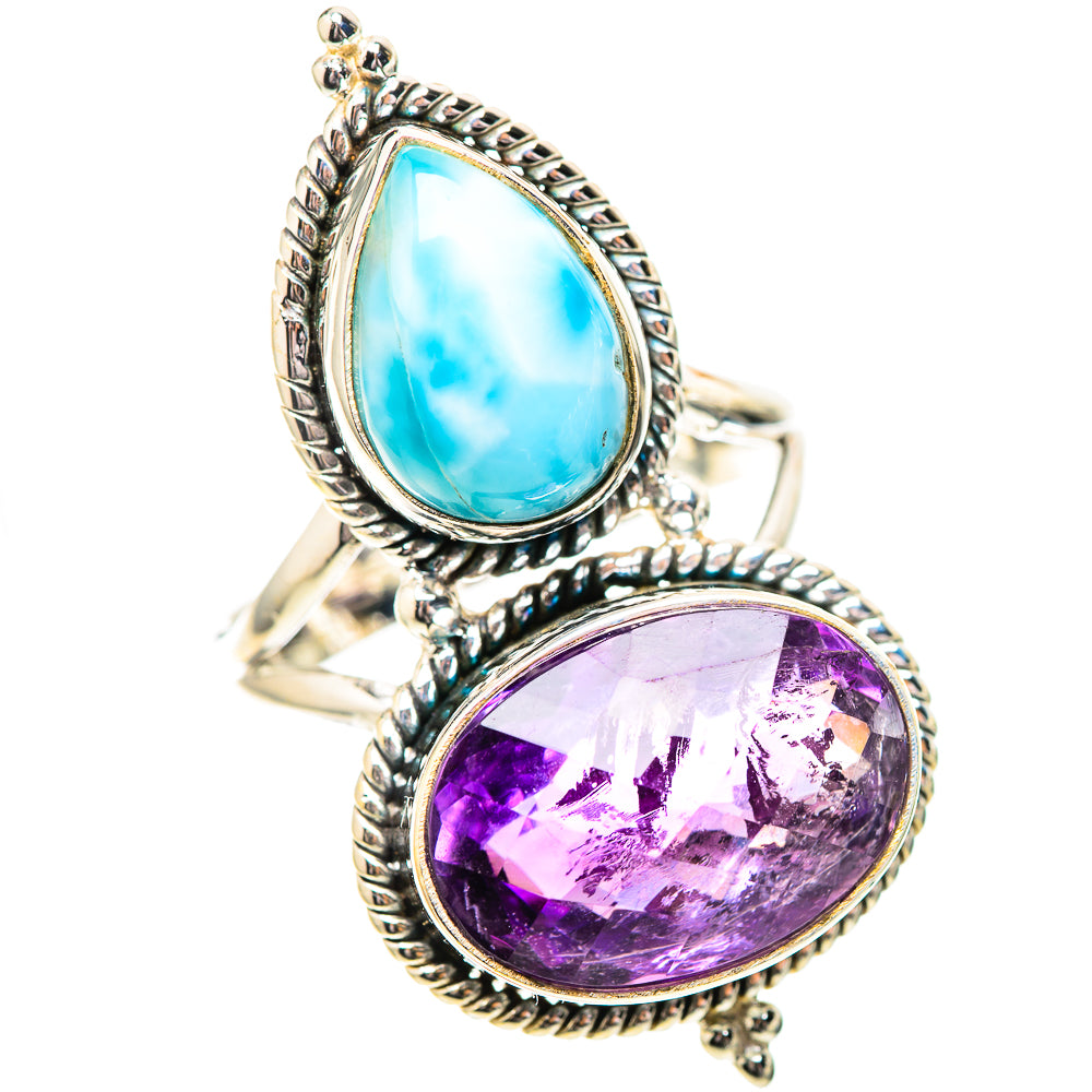 Large Faceted Amethyst, Larimar 925 Sterling Silver Ring Size 10.75 (925 Sterling Silver) RING139517