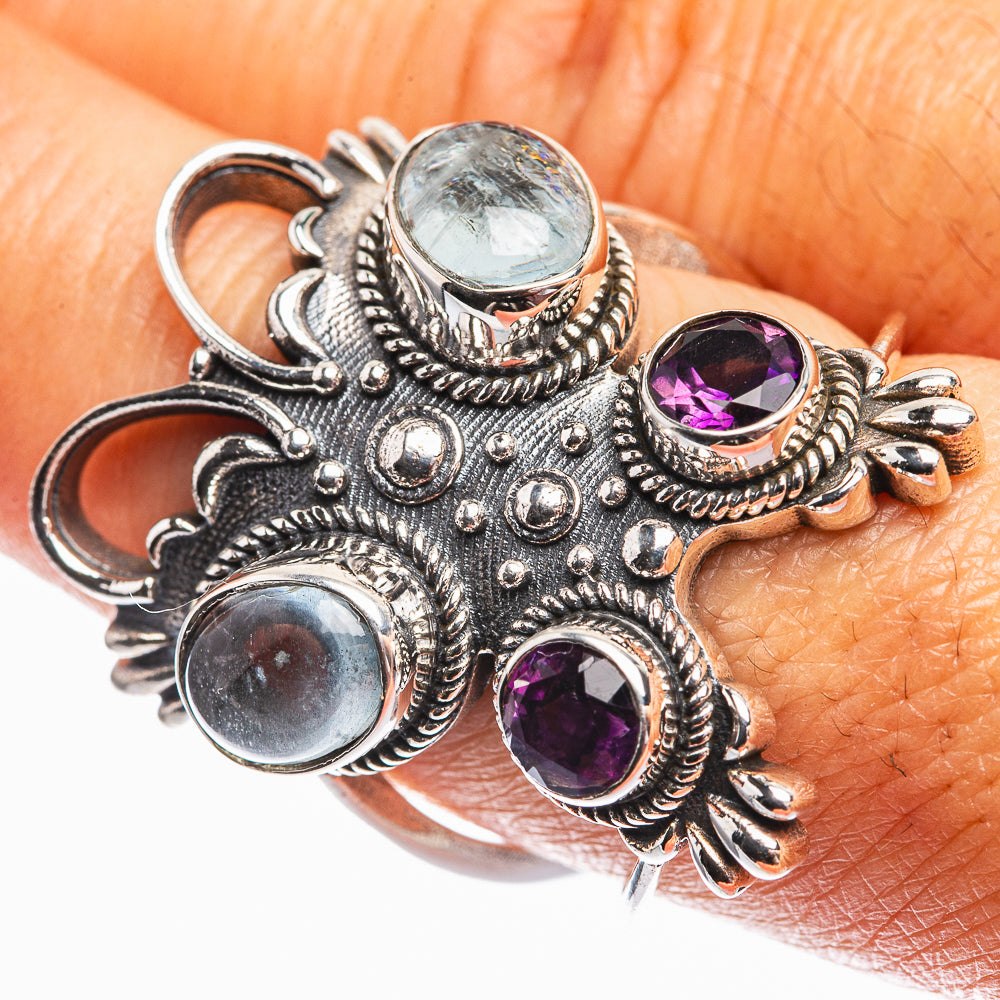 Large Natural Aquamarine, Amethyst Ring Size 9 (925 Sterling Silver) R142352