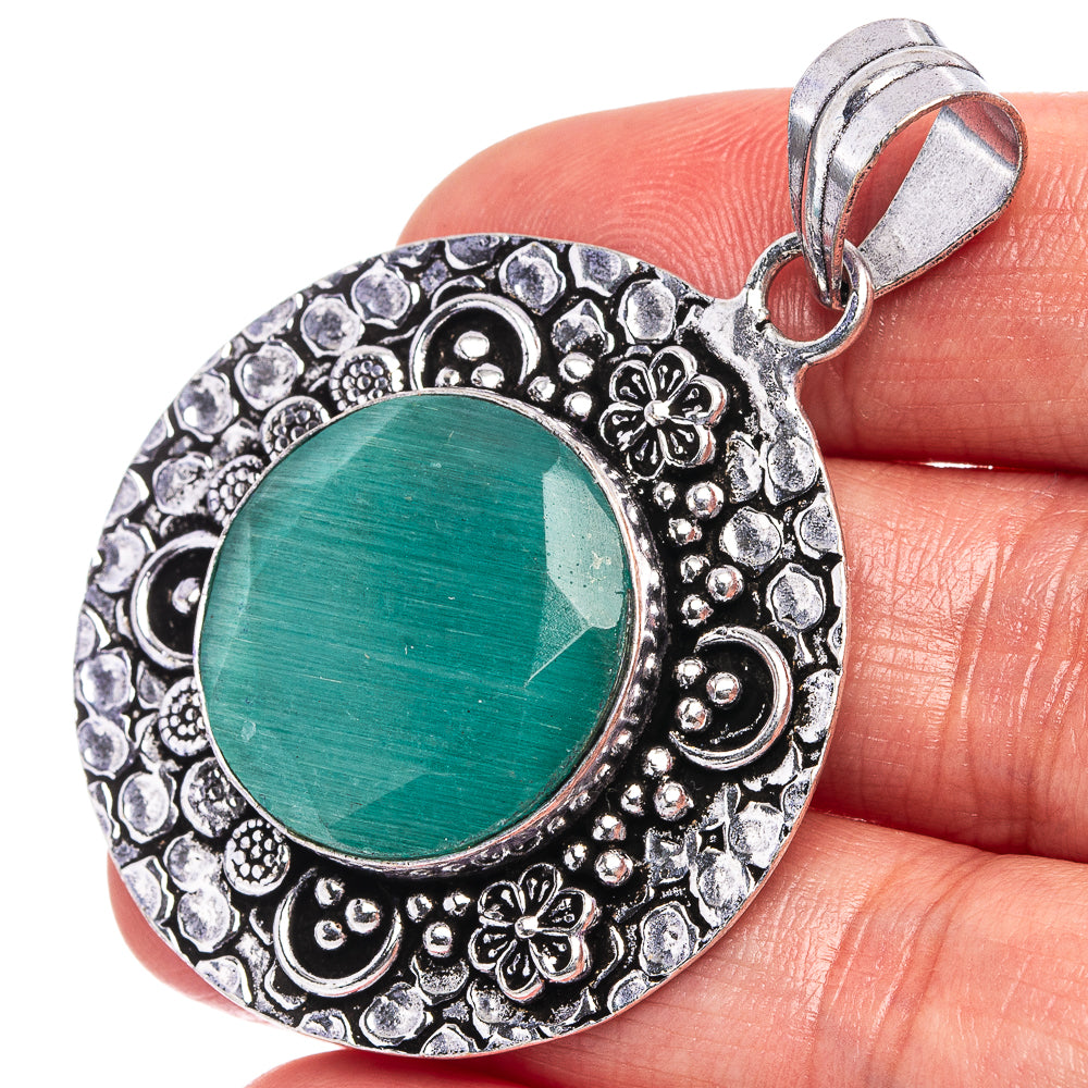 Green Agate Pendant 2 1/8" (German Silver)