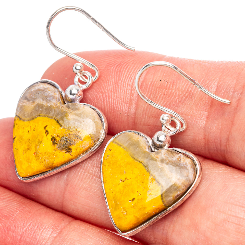 Bumble Bee Jasper Heart Earrings 1 3/8" (925 Sterling Silver) E1117