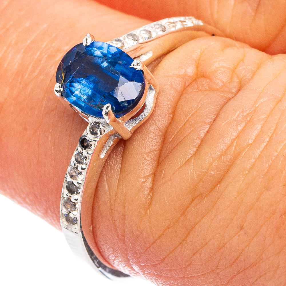 Value Faceted Kyanite, Cubic Zirconia Ring Size 6.75 (.925 Sterling Silver)
