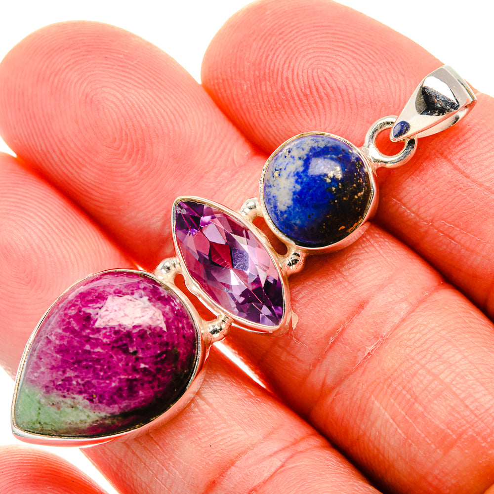 Ruby Zoisite, Amethyst, Lapis Lazuli Pendant 2 1/4" (925 Sterling Silver) PD38266
