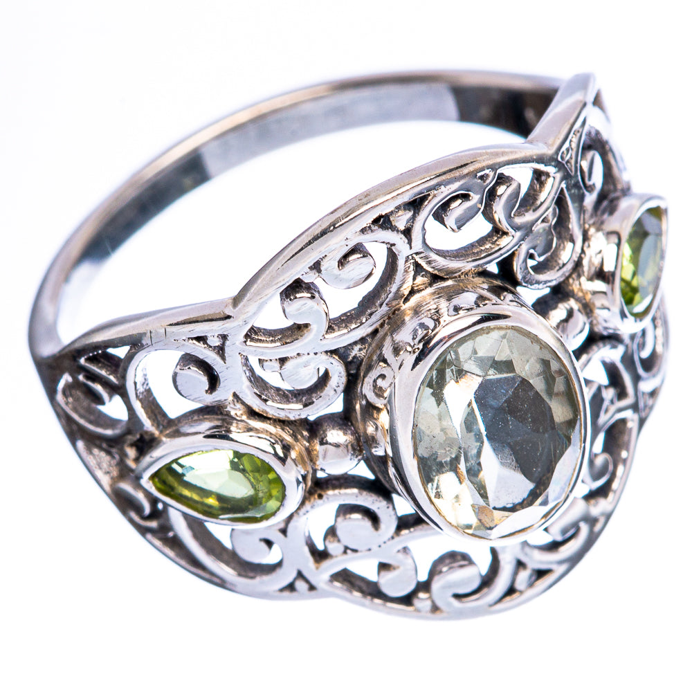 Faceted Green Amethyst Ring Size 8.5 (925 Sterling Silver) R3217