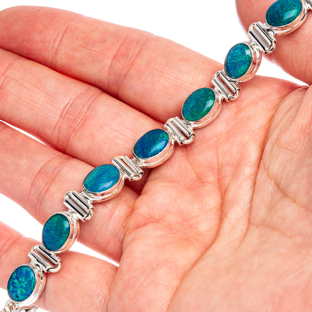 Rare Doublet Opal Bracelets 6 3/8 To 8 1/8" (925 Sterling Silver) B90359