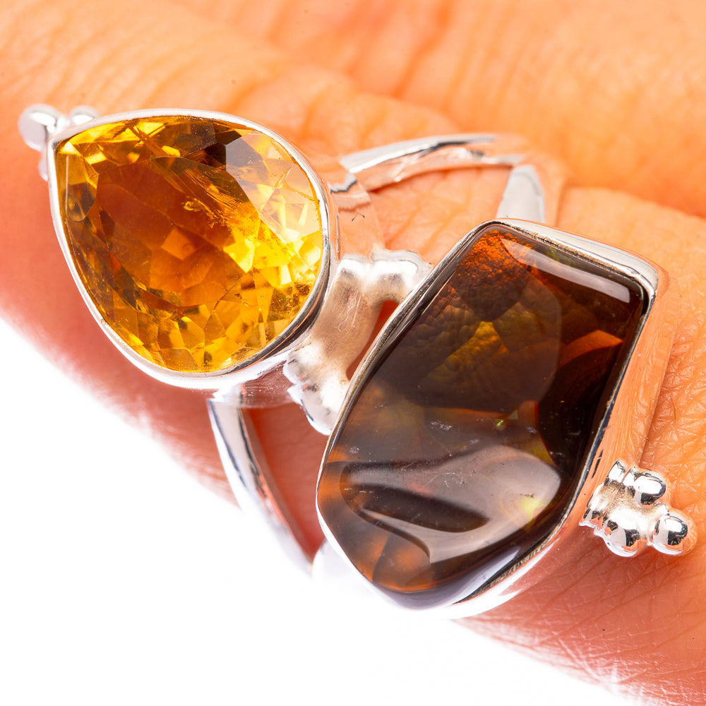 Large Mexican Fire Agate, Citrine Ring Size 7.75 (925 Sterling Silver) R141070