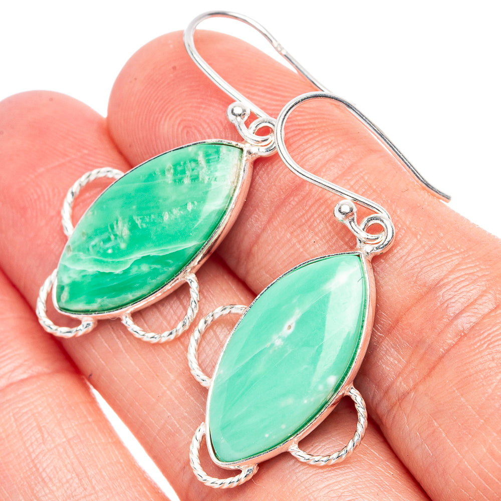 Variscite 925 Sterling Silver Earrings 1 1/2" (925 Sterling Silver) E1987