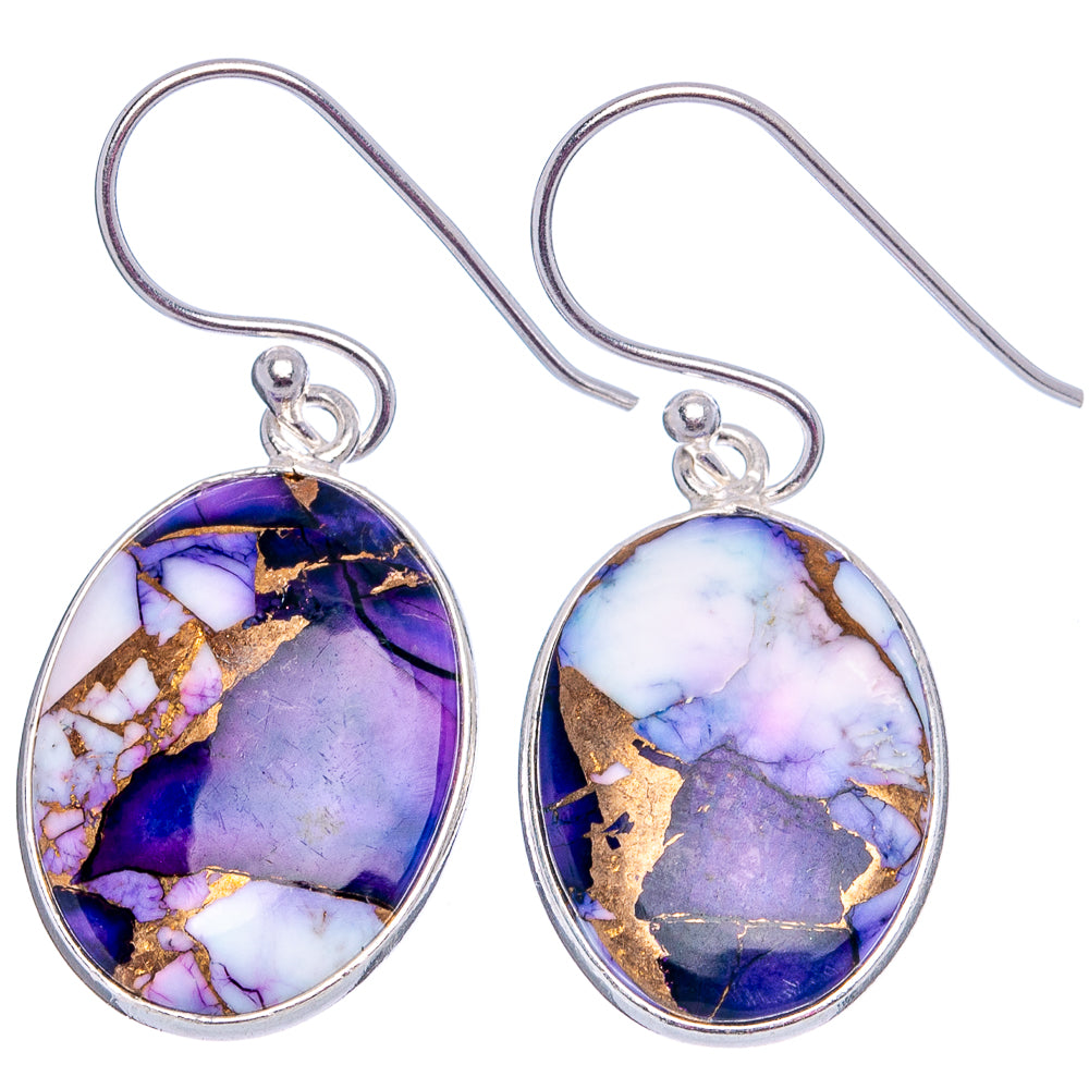 Purple Dahlia Mohave Turquoise Earrings 1 3/8" (.925 Sterling Silver)