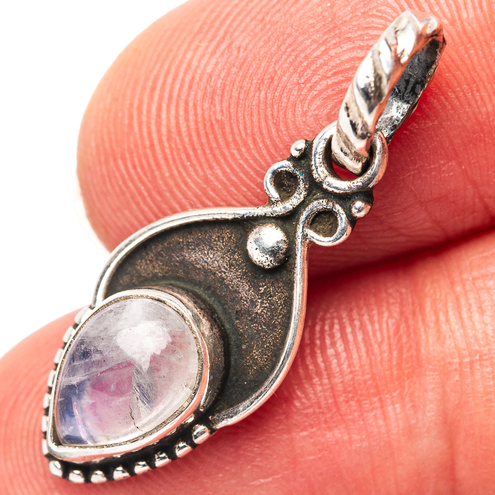 Dainty Rainbow Moonstone Pendant 1 1/8" (.925 Sterling Silver)