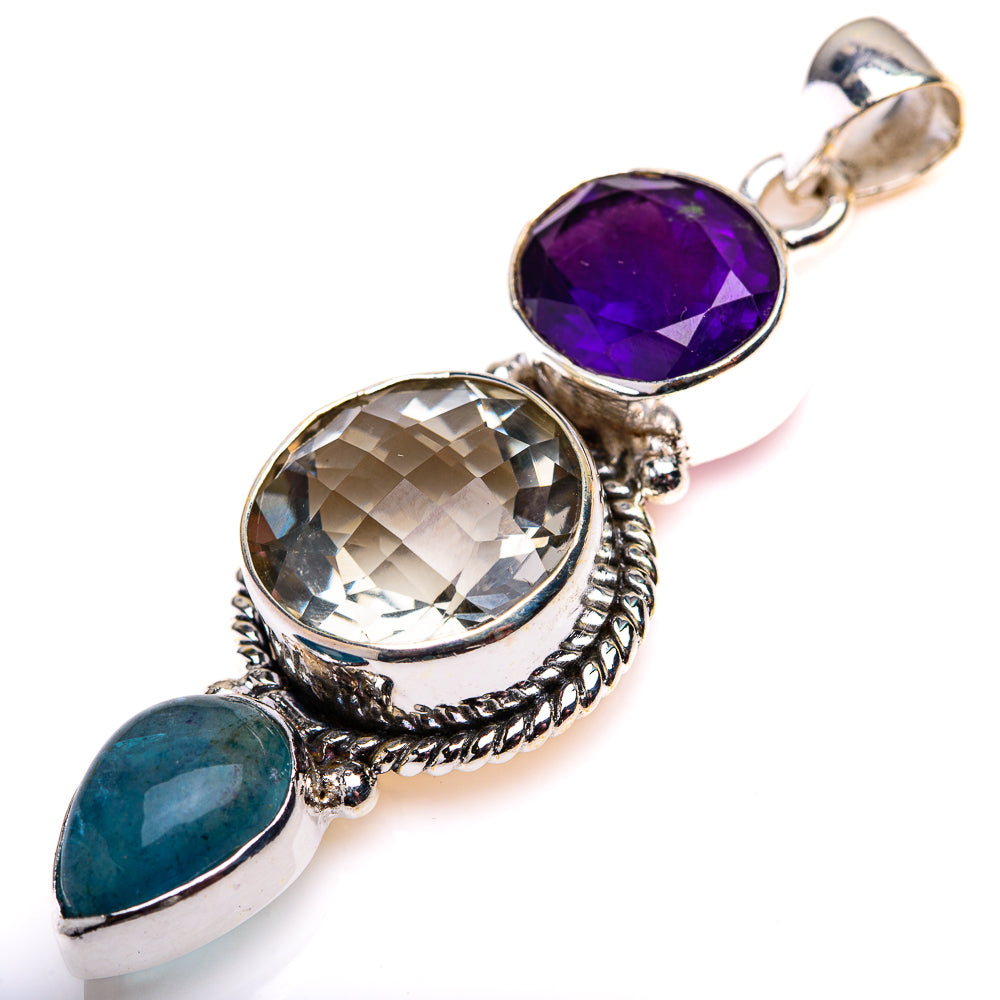 White Quartz, Amethyst, Blue Fluorite Pendant 2 1/8" (925 Sterling Silver) PD38578