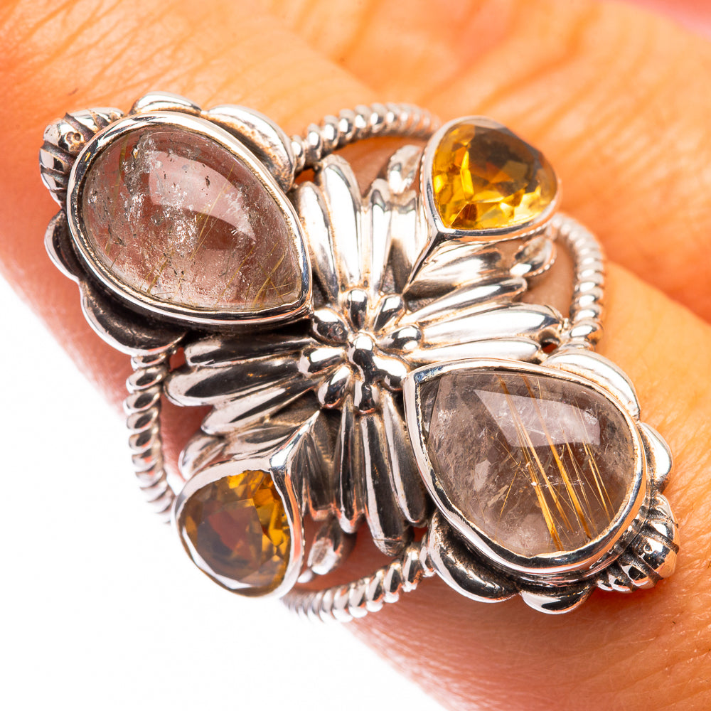 Large Rutilated Quartz, Citrine Ring Size 7 (925 Sterling Silver) R141173