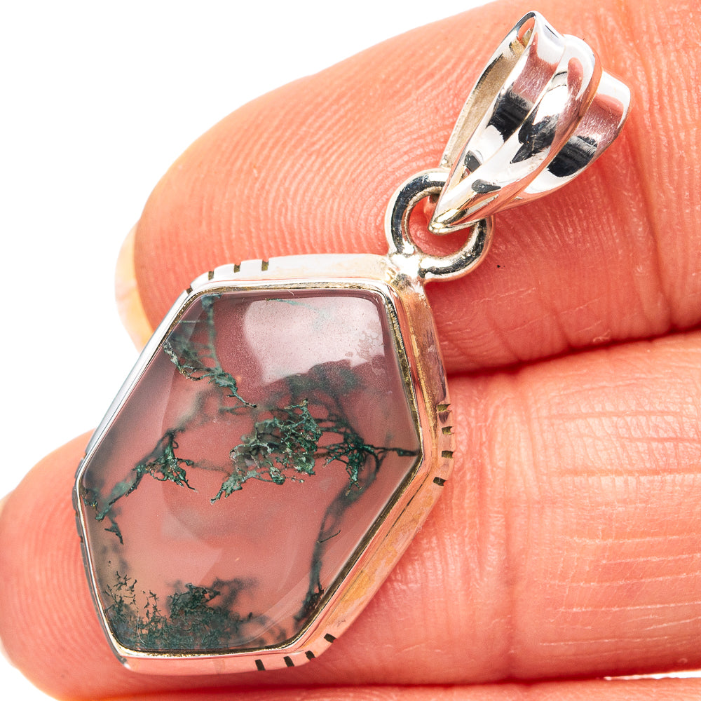 Green Moss Agate Pendant 1 3/8" (.925 Sterling Silver)
