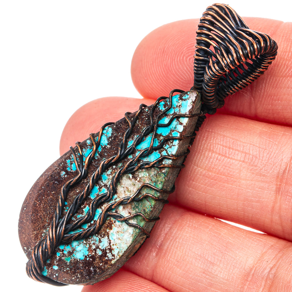 Turquoise Tree of Life Pendant 2" (Oxidized Copper)