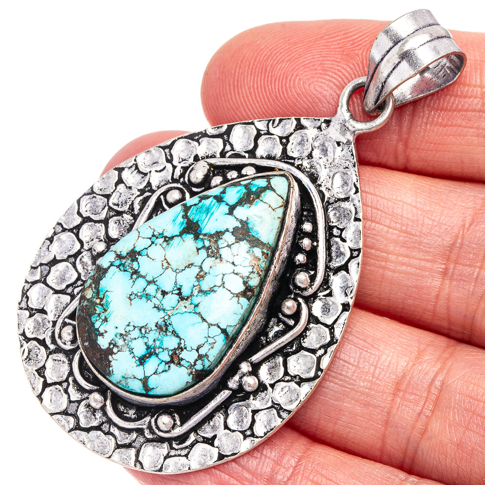 Turquoise Pendant 2 1/4" (German Silver)