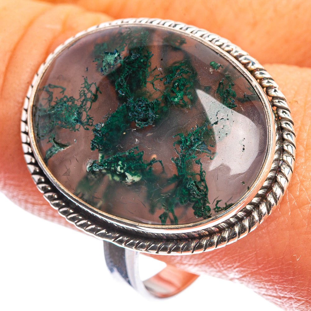 Green Moss Agate 925 Sterling Silver Ring Size 12