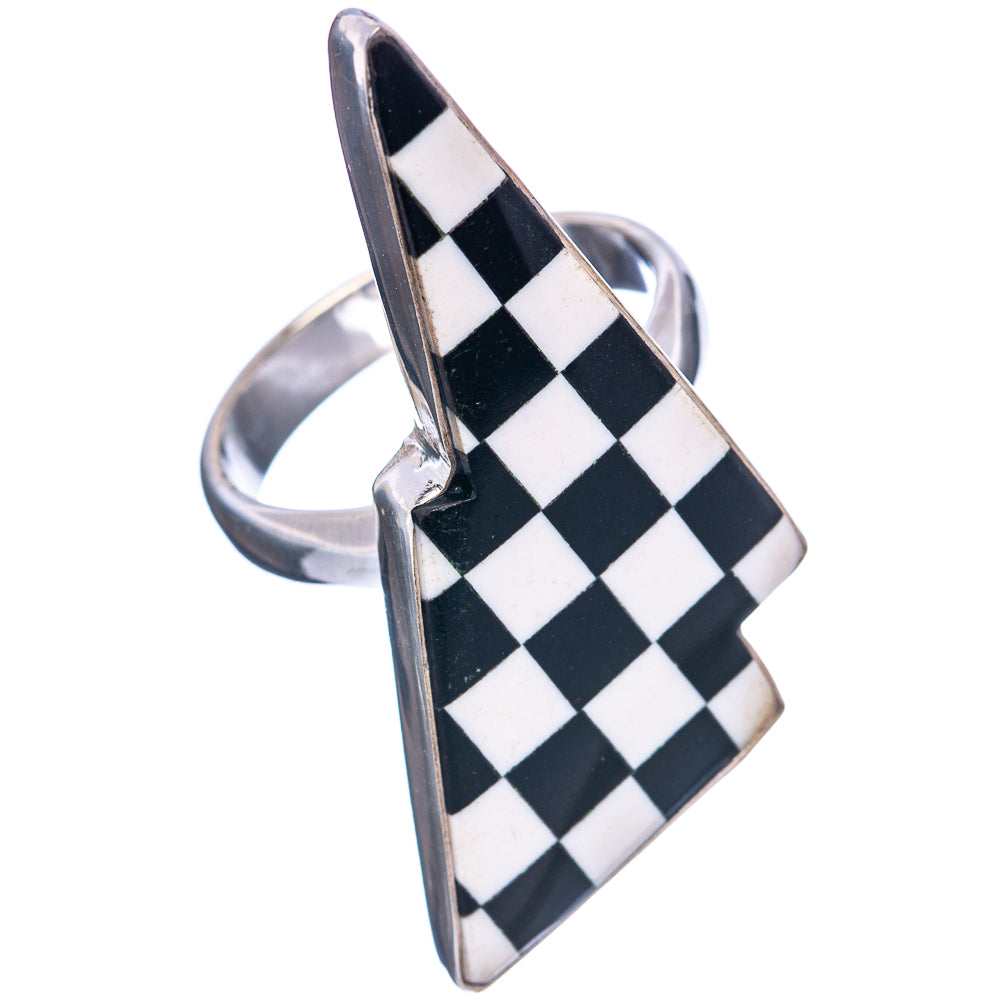 Premium Checkered Onyx Bolt Ring Size 7 (.925 Sterling Silver)