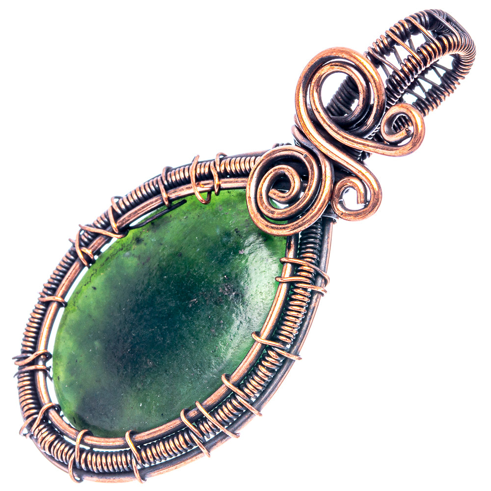 Nephrite Jade Wire Wrap Pendant 2 1/4" (Oxidized Copper)