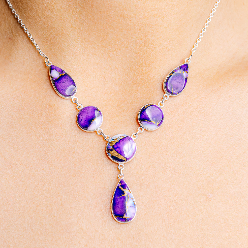 Purple Dahlia Mohave Turquoise Necklace 16 to 18" (.925 Sterling Silver)