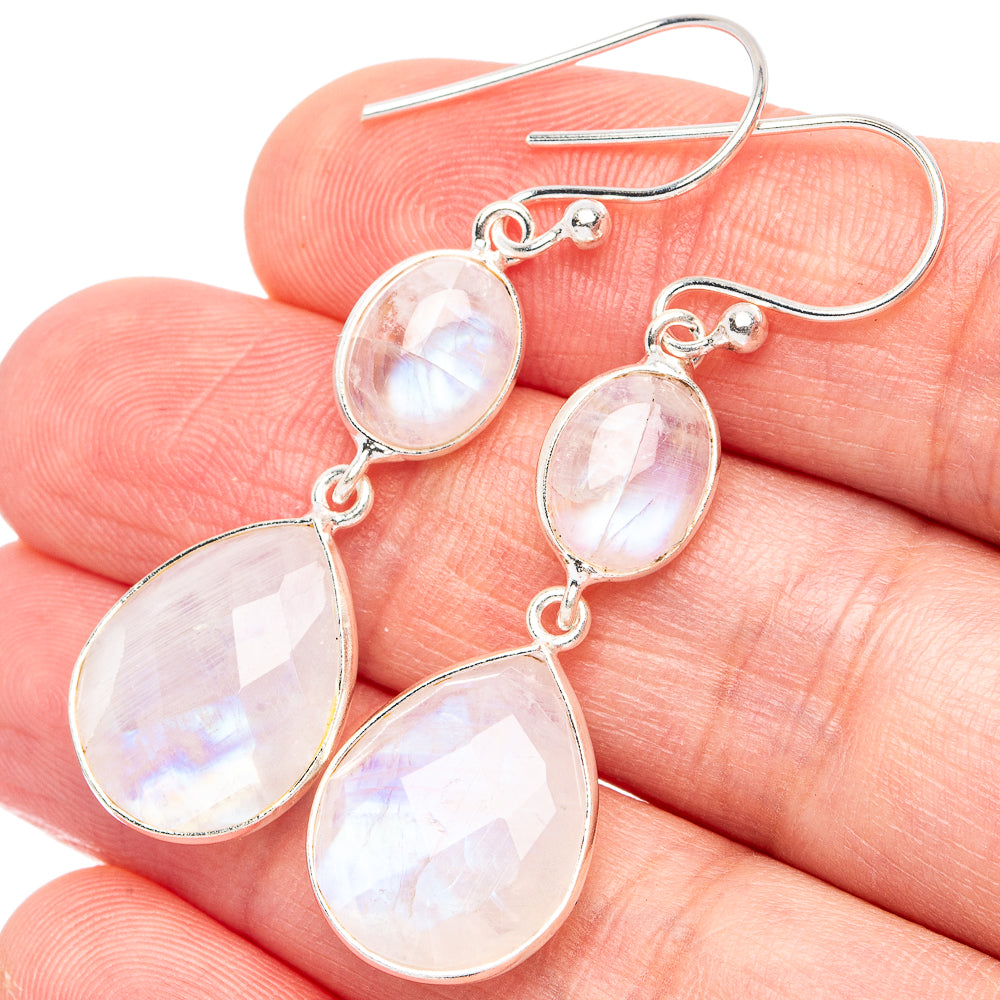 Rainbow Moonstone Earrings 1 3/4" (925 Sterling Silver) E2922