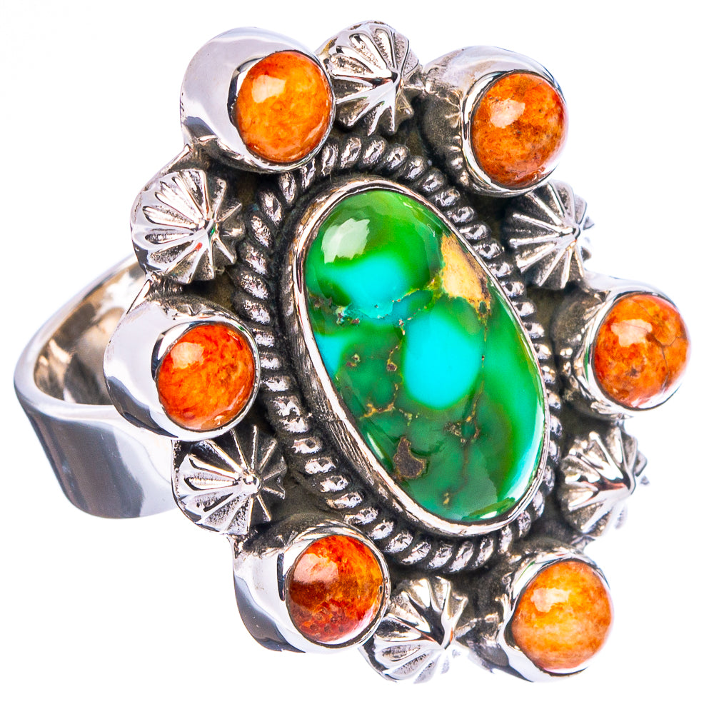 Sonoran Gold Turquoise Native Style, Sponge Coral Ring Size 6 Adjustable (.925 Sterling Silver) Exclusive