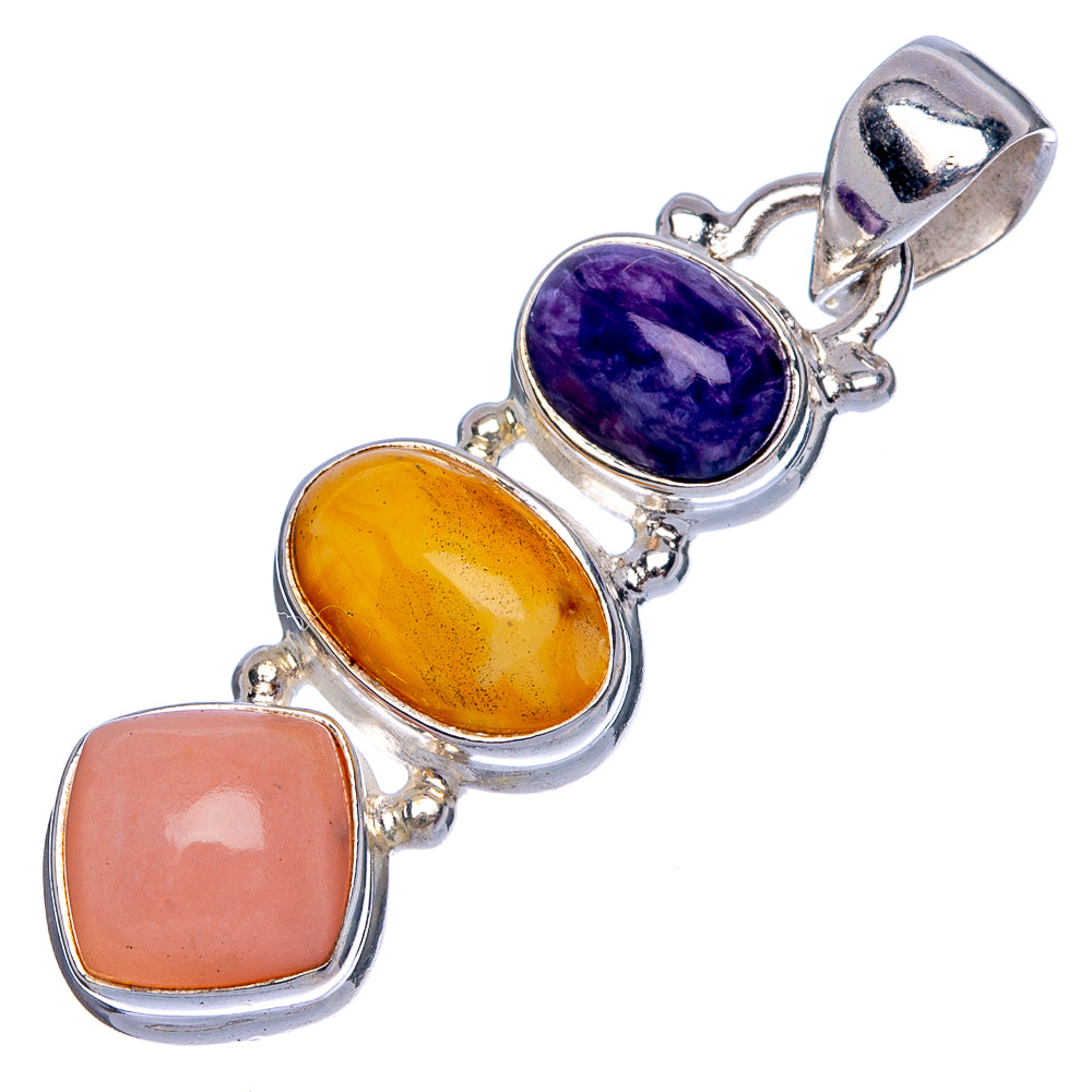 Rose Quartz, Ethiopian Opal, Tanzanite Pendant 1 1/2" (925 Sterling Silver) P40244