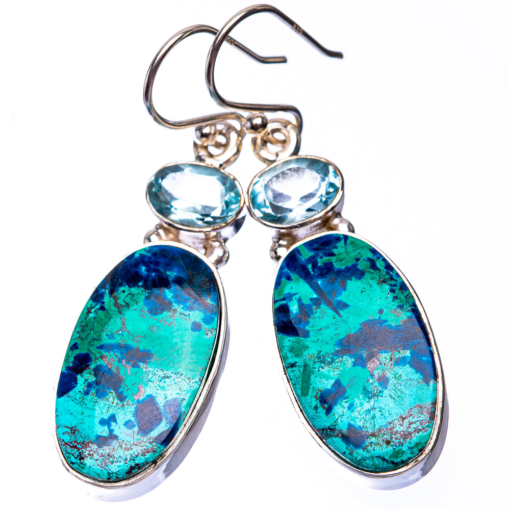 Shattuckite, Blue Topaz Earrings 1 5/8" (925 Sterling Silver) E432274