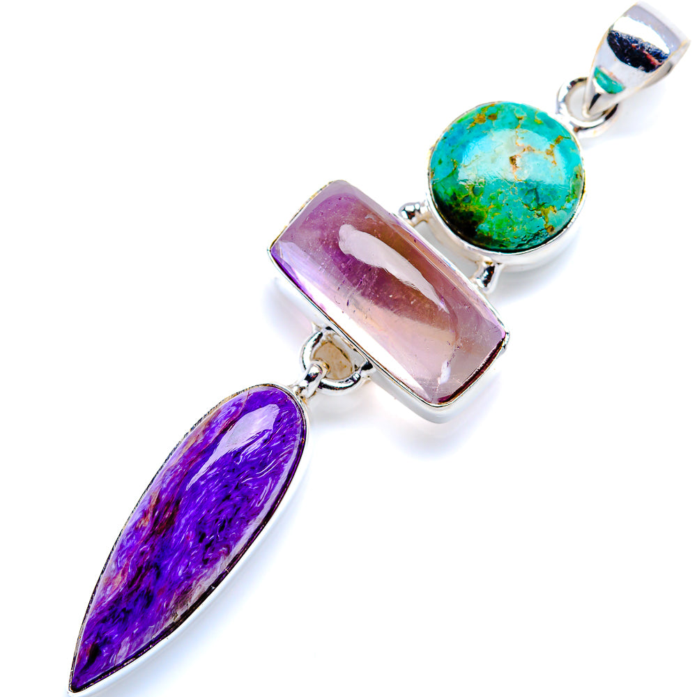 Charoite, Amethyst, Tibetan Turquoise Pendant 2 1/2" (925 Sterling Silver) PD38231