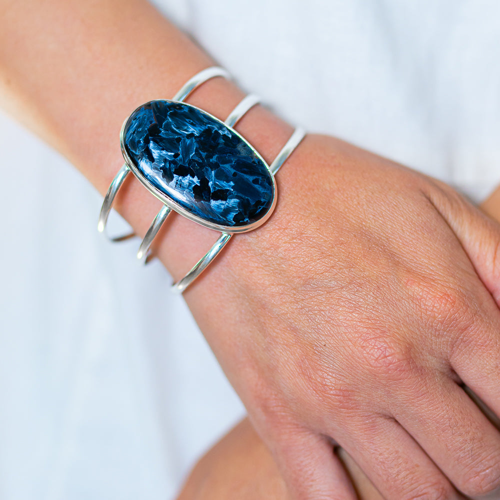 Pietersite 925 Sterling Silver Cuff Bracelet Adjustable