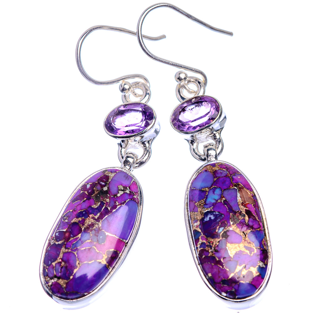 Purple Copper Composite Turquoise, Amethyst Earrings 1 7/8" (925 Sterling Silver) E432997