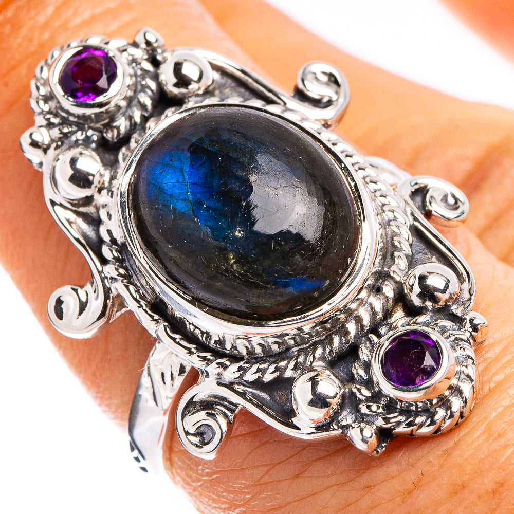 Premium Labradorite, Amethyst Ring Size 6.75 (.925 Sterling Silver)