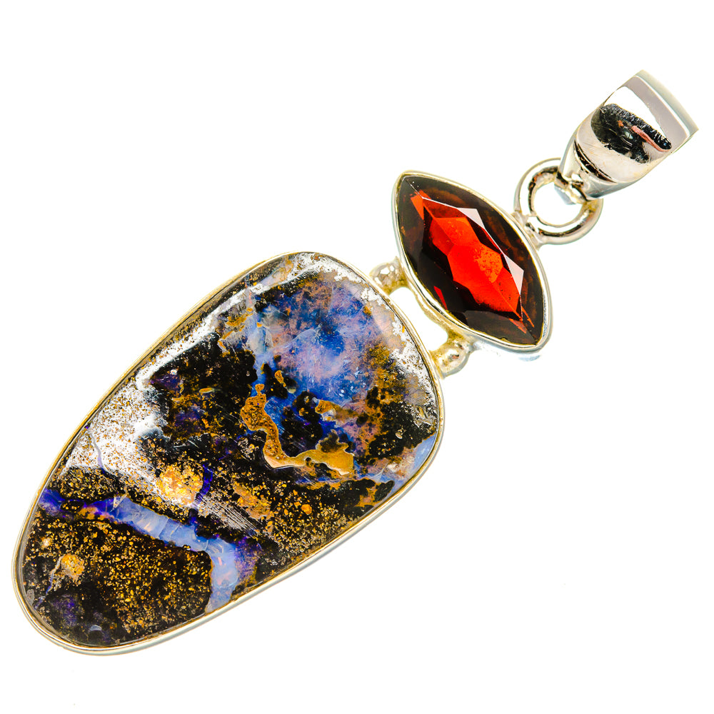 Boulder Opal, Garnet Pendant 1 3/4" (925 Sterling Silver) PD37904
