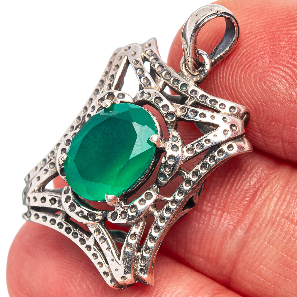 Green Onyx Pendant 1 1/8" (.925 Sterling Silver)