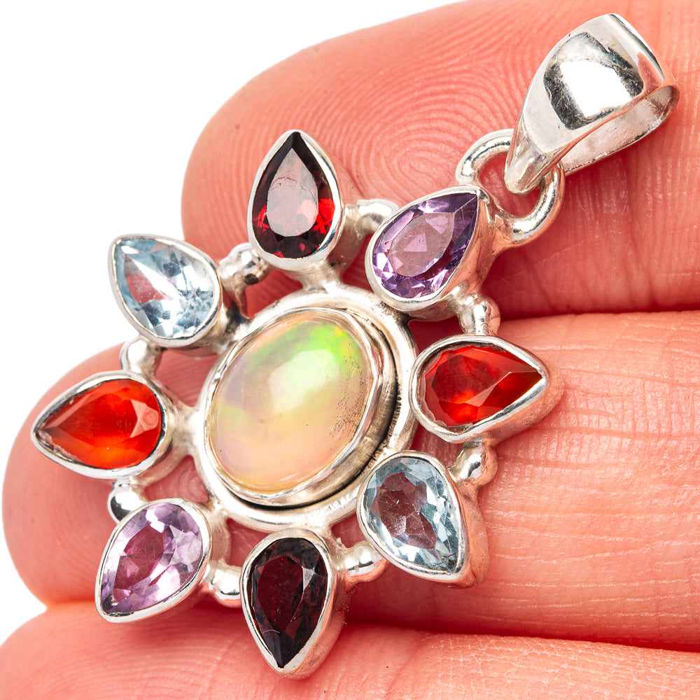 Rare Ethiopian Opal, Garnet, Amethyst, Blue Topaz, Carnelian Pendant 1 3/8" (925 Sterling Silver) P42822