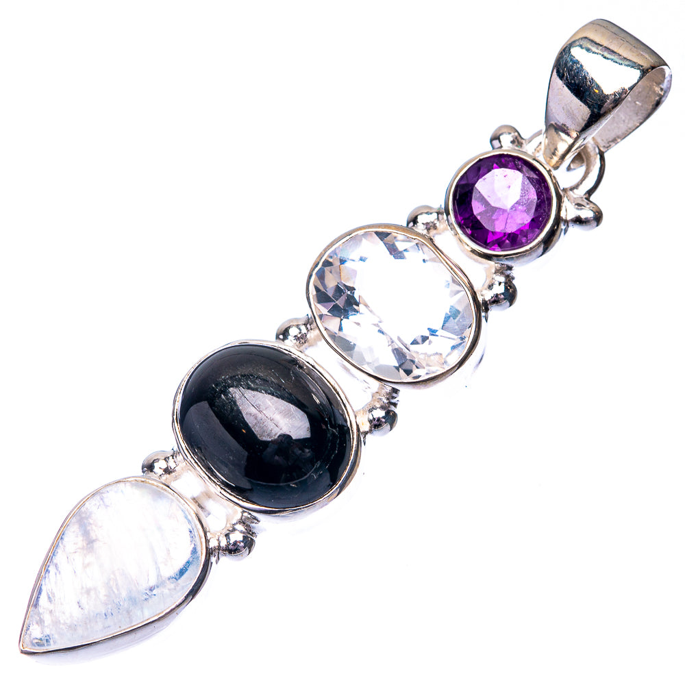 Star Diopside, Rainbow Moonstone, White Quartz, Amethyst Pendant 2" (925 Sterling Silver) P38681