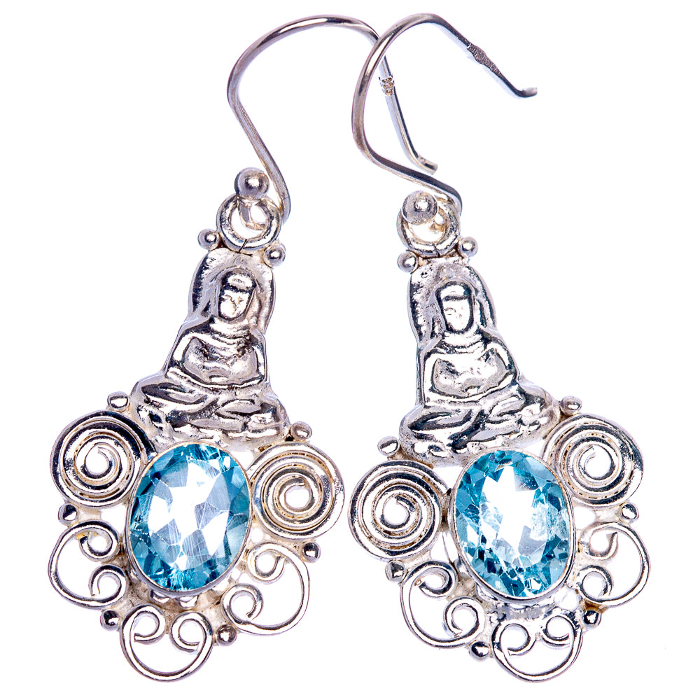 Blue Topaz Buddha Earrings 1 5/8" (925 Sterling Silver) E1018