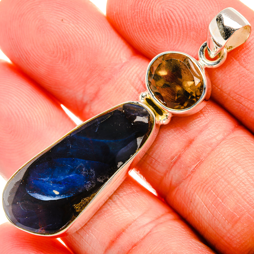 Boulder Opal, Smoky Quartz 925 Sterling Silver Pendant 2 1/4" (925 Sterling Silver) PD38337