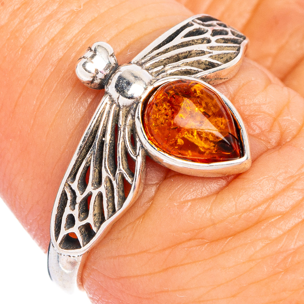 Baltic Amber Honey Bee Ring Size 7 (.925 Sterling Silver)