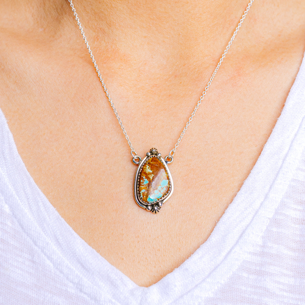 Number 8 Mine Turquoise Necklace 17 to 19" (.925 Sterling Silver)