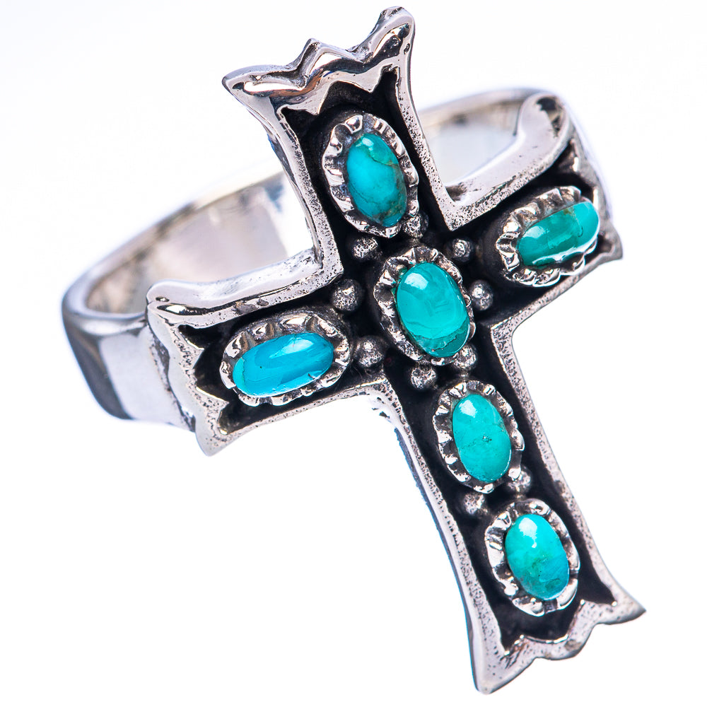 Rare Arizona Turquoise Cross Ring Size 7.5 (925 Sterling Silver) R2174
