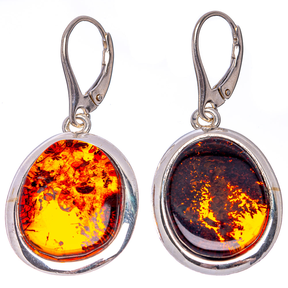 Baltic Amber Earrings 1 3/4" (925 Sterling Silver) E1090