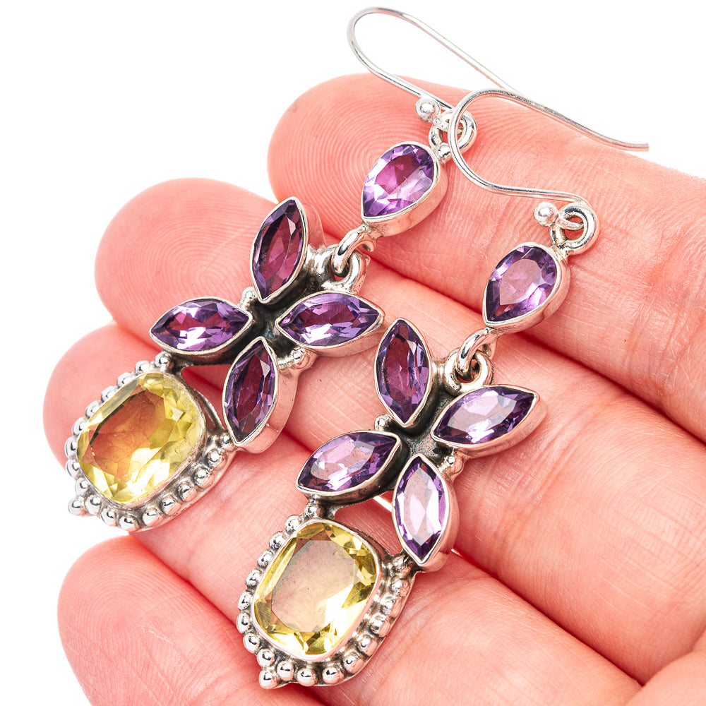 Premium Faceted Citrine, Amethyst 925 Sterling Silver Earrings 2 1/4" (925 Sterling Silver) E1225