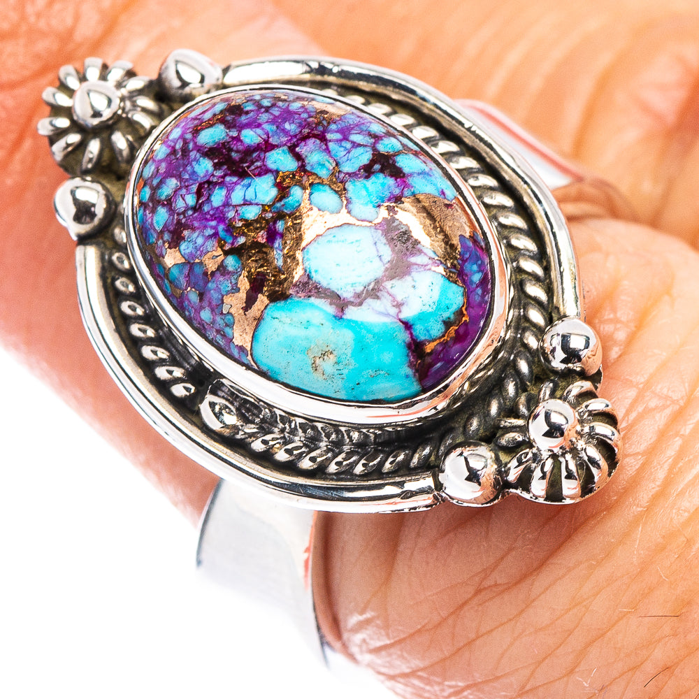 Exclusive Purple Copper Turquoise Ring Size 7 Adjustable (.925 Sterling Silver)