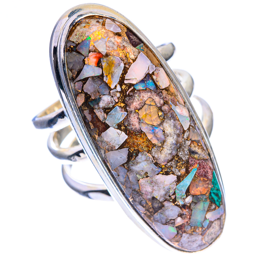 Large Copper Composite Rainbow Moonstone Ring Size 5.5 (925 Sterling Silver) RING143471