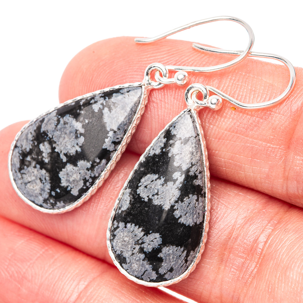 Snowflake Obsidian Earrings 1 1/2" (925 Sterling Silver) E1474