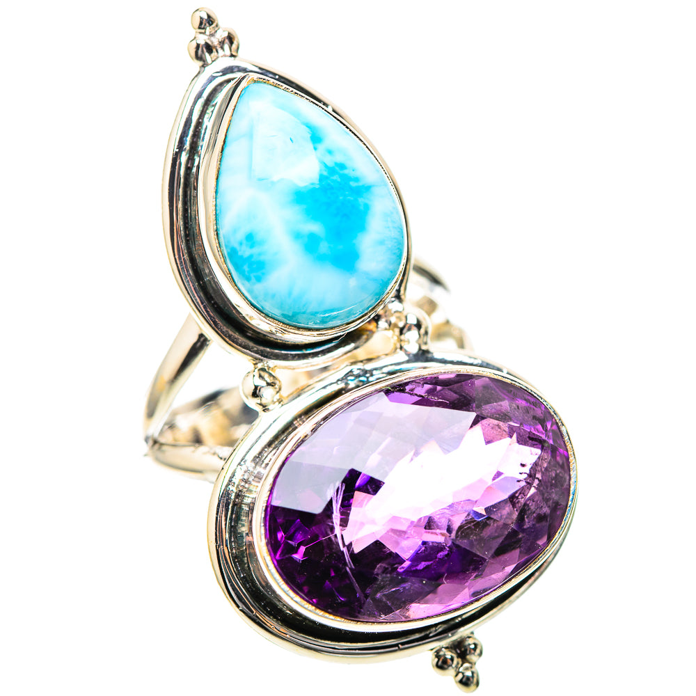 Large Faceted Amethyst, Larimar Ring Size 7 (925 Sterling Silver) RING139305