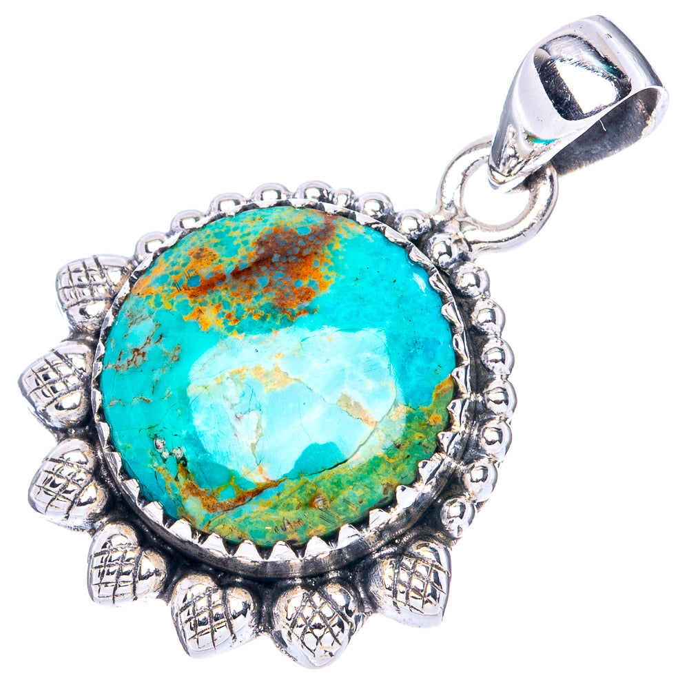 Rare Arizona Turquoise 925 Sterling Silver Pendant 1 1/4" (925 Sterling Silver) P41945