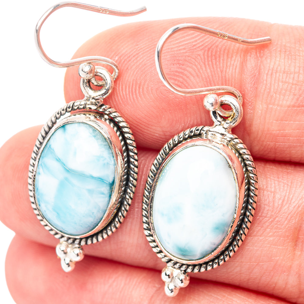 Rare Larimar Earrings 1 3/8" (.925 Sterling Silver)