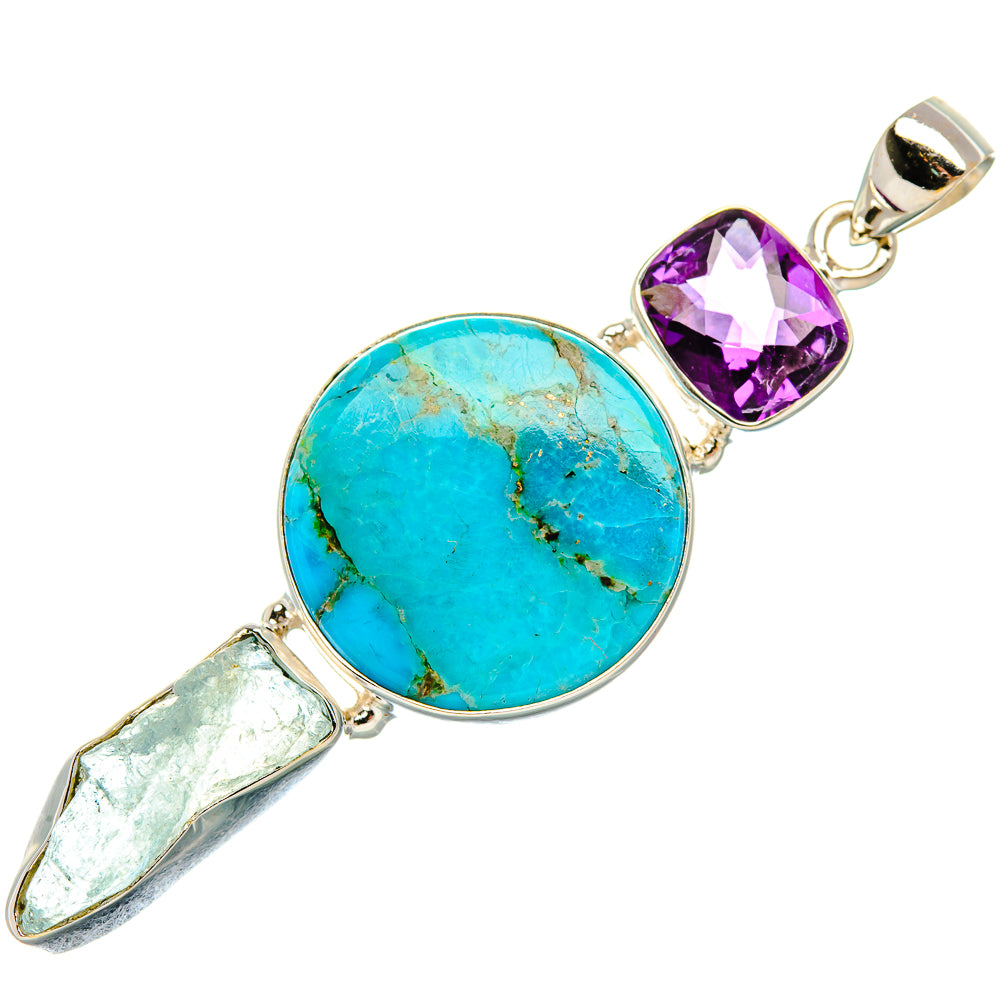 Blue Copper Composite Turquoise, Green Amethyst, Amethyst Pendant 2 3/4" (925 Sterling Silver) PD37921