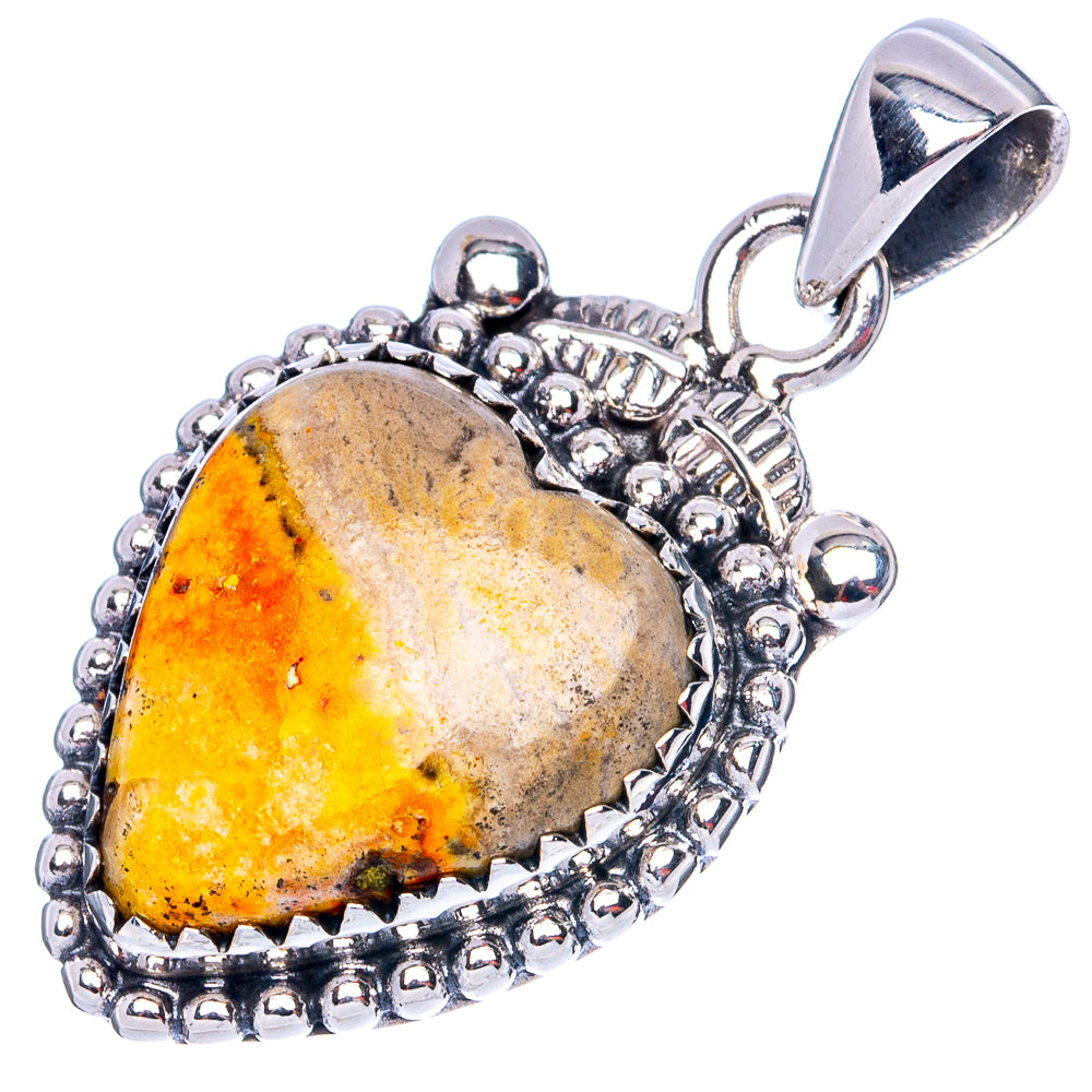 Bumble Bee Jasper Heart Pendant 1 1/4" (925 Sterling Silver) P41991