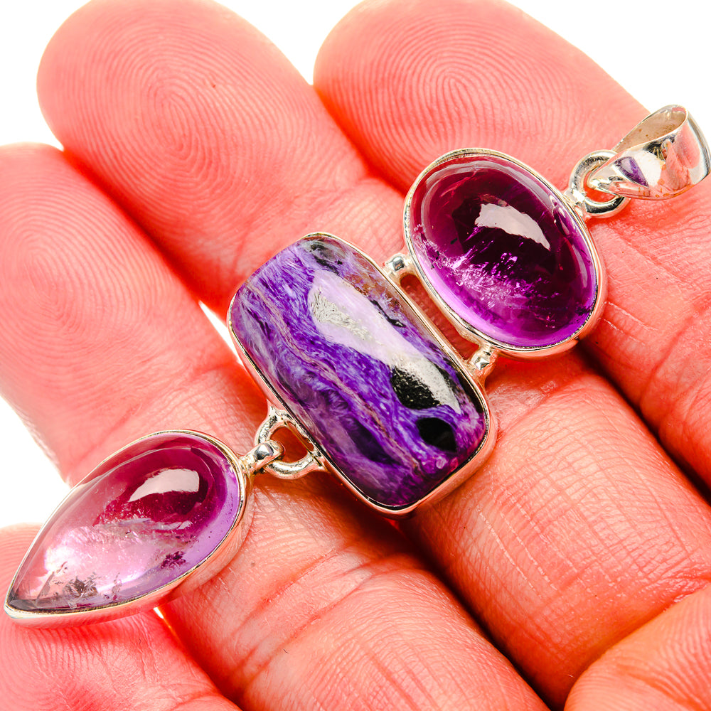 Charoite, Amethyst 925 Sterling Silver Pendant 2 1/2" (925 Sterling Silver) PD38282