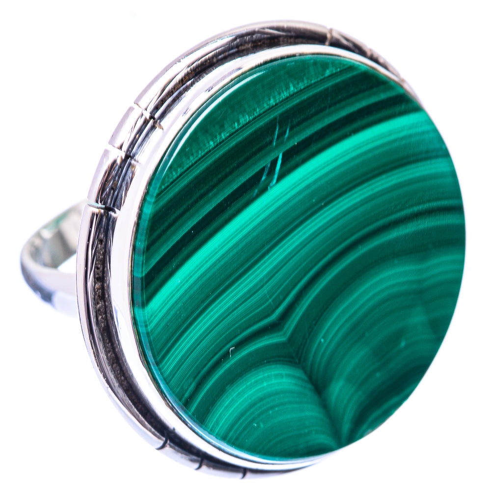 Large Malachite Coin Ring Size 7.5 (925 Sterling Silver) R140999